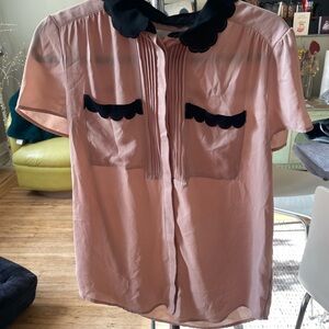 HD in Paris Pink Satin Blouse with Black Trim